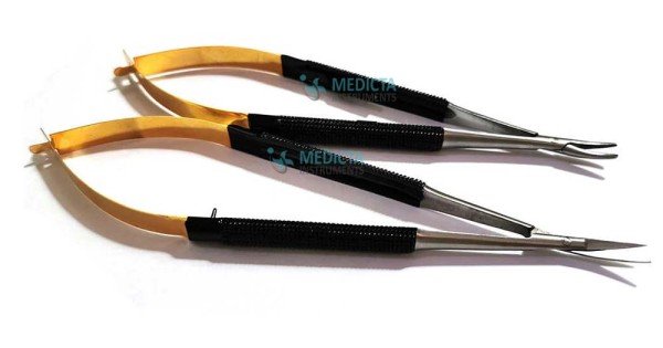 Castroviejo Needle Holder & Micro Scissors Set – Curved TC Forceps, Dental Eye Surgery – 5 Pieces